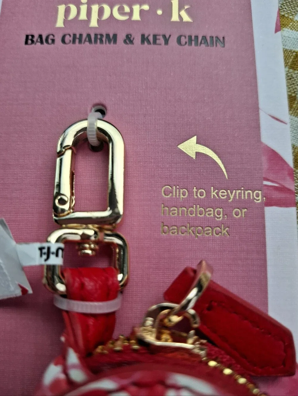 piper k Vegan  Leather Red Heart Key Chain Bag Charm NWT